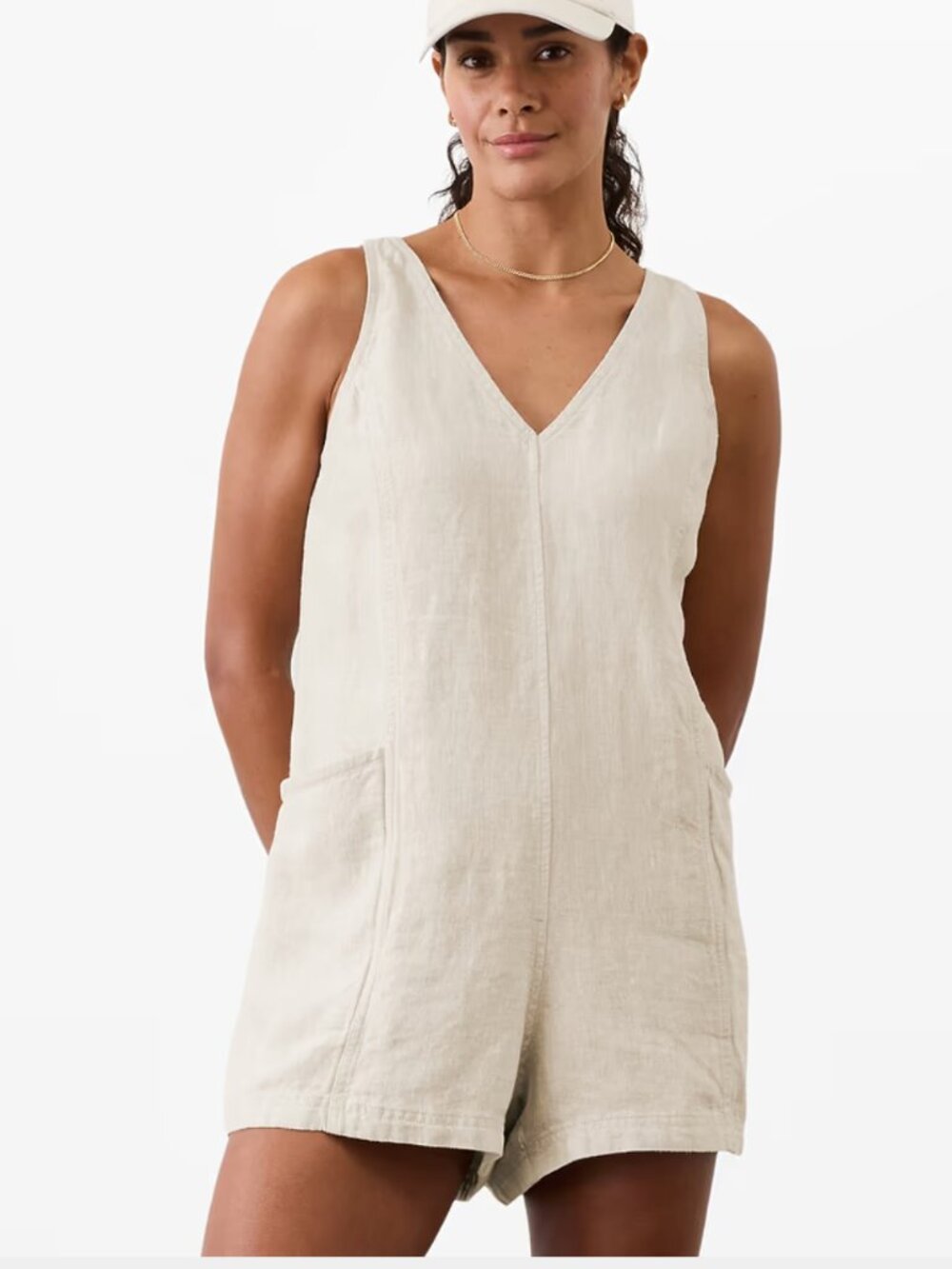 Athleta Undyed Retreat Linen Romper size Medium tie back pockets